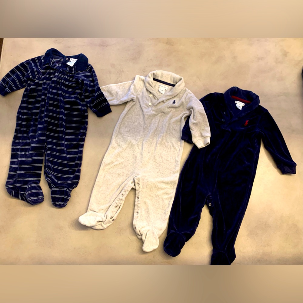 Ralph Lauren 9 months baby footie rompers bundle of 3